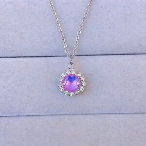 Pink-Purple Opal Aurora Borealis + Silver Crystal Drop Necklace